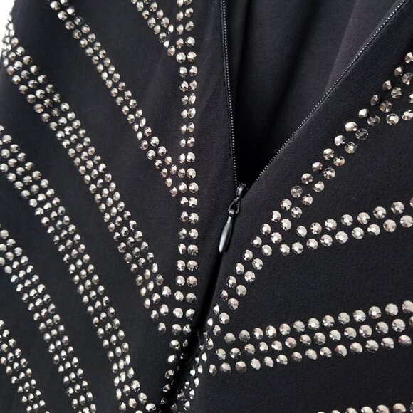 Carmen Marc Valvo Black Sparkly Rhinestone Stud Bodycon Dress S $118 Stretchy - Picture 10 of 13
